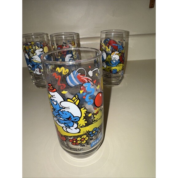 Smurf Collector Glasses Wallace Berrie PEYO 1983 Lot 4 Harmony Handy Papa Clumsy - Picture 16 of 16
